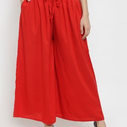 Clora Creation Women Red Solid Flared Palazzos-61