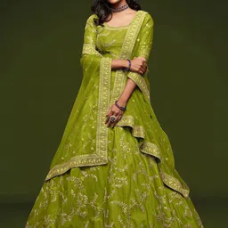 DIVASTRI Embroidered Silk Semi-Stitched Lehenga & Unstitched Blouse With Dupatta-picture-22