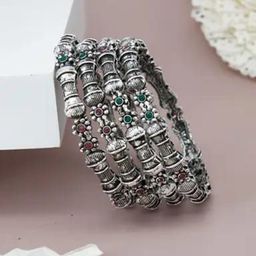 The Pari Set Of 4 Silver-Plated Artificial Stone-Studded Bangles image 5