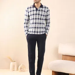 Sweet Dreams Men Checked Polo Collar Night Suit-picture-42