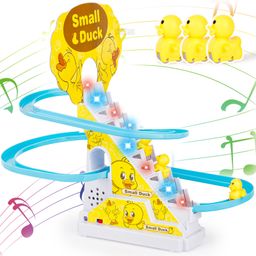 Fiddlerz Funny Automatic Stair-Climbing Ducklings Cartoon Slide Escalator Toy with Lights and Music 3 Duck Included - Multicolour-1