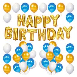 Zyozi Happy Birthday Letter Balloons With Metallic Balloons for Blue Gold Birthday Decorations Blue Gold - Pack of 52-image-79