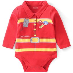 Babyhug 100 % Cotton Knit Full Sleeves Firefighter Theme Printed Onesie - Red-image-64