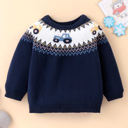 ToffyHouse 100% Flatknitted Cotton Full Sleeves Pullover Tractor Design - Navy-image-58