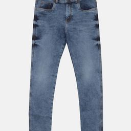 Kiddopanti Solid Five Pockets Button Down Rag Washed Denim Jeans - Blue-image-6
