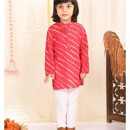 Superminis Full Sleeves Leheriya Printed Kurta With Pyjama Set - Magenta-image-12