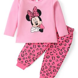 Babyhug Disney Single Jersey Full Sleeves Night Suit with Minnie Mouse Print - Pink-picture-18