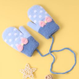 Babyhug Woollen Gloves with Heart Design & Bow Applique - Blue-image-66