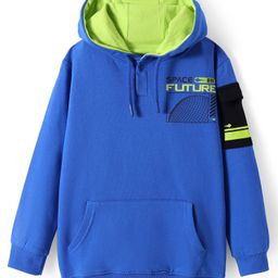 Pine Kids Cotton Knit Full Sleeves Sweatshirt with Text Print & Kangaroo Pockets - Blue-image-72