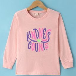 Olio Kids Cotton Knit Full Sleeves T-Shirt With Text Print - Light Peach-image-78