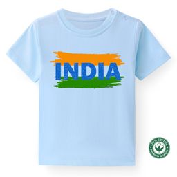 BLUSHES Independence Day Theme 100% Cotton Half Sleeves India Text Printed Tee - Powder Blue-image-74