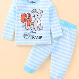 Babyhug Disney Single Jersey Knit Full Sleeves Striped Night Suit with Lady And The Tramp Graphics - Light Blue & White-image-46