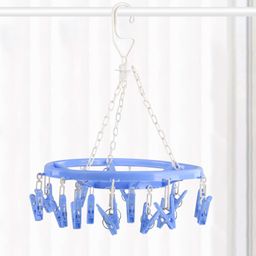 Kuber Industries 360 Degree Rotating Cloth Drying Hanger Rack with16 Clips - Blue-22