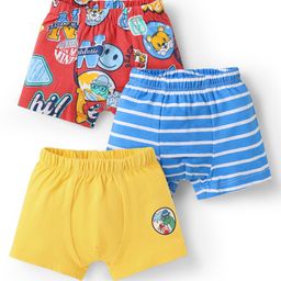 Babyhug 100% Cotton Single Jersey Knit Trunks With Stripes & Animal Print Pack Of 3 - Red Light Blue & Yellow-image-31