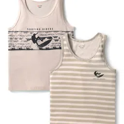 Bodycare Cotton Knit Sleeveless Vest With Surfing Print Pack Of 2 - Beige-picture-2