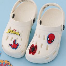 Marvel by Yellow Bee Solid Perforated Clogs With Spider Man Charms - White-image-20