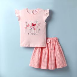 Mini Donuts Single Jersey Knit Frill Sleeves Top & Skirt Set With Butterfly Embriodery - Orange-image-52