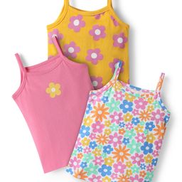 Babyhug 100% Cotton Single Jersey Knit Antibacterial Sleeveless Slips With Floral Print Pack Of 3 - Pink Yellow & Light Blue-image-64