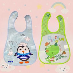 Badal Kidz Plastic Waterproof Baby Feeding Apron with BIB - Blue &Green(Pack of 2)-19