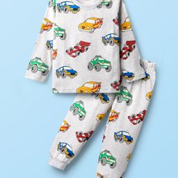 Babyhug Cotton Knit Full Sleeves Co-Ord Night Suit With Vehicles Print - White-image-51