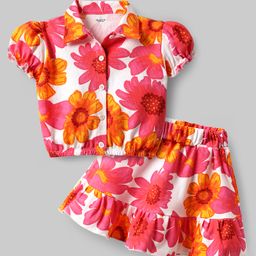 Ollington St. 100% Cotton Half Sleeves Floral Printed Top & Skirt Set - Multicolour-image-91