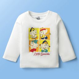 Doodle Poodle 100% Cotton Knit Full Sleeves T-Shirt Ganesh Chaturthi Print - White-image-85