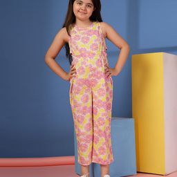 Budding Bees Cotton Woven Sleeveless Floral Printed Jumpsuit - Yellow-picture-36