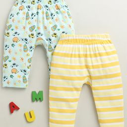 BUMZEE Cotton Knit Full Length Diaper Leggings with Animal & Striped Print Pack of 2 - Sky Blue & Yellow-picture-41