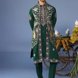 KALPRAAG Men Floral Embroidered Regular Sequinned Kurta with Trousers & With Dupatta-picture-15