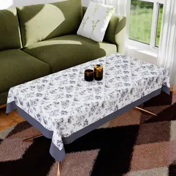 Myntra Elegant Homes White & Blue Floral Printed 4-Seater Cotton Centre Table Cover-58