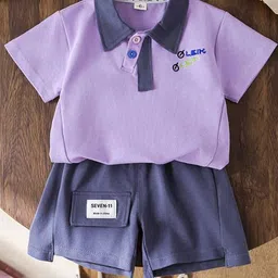 POP STREET KIDS Boys Colourblocked Polo Collar T-shirt With Shorts-image-78