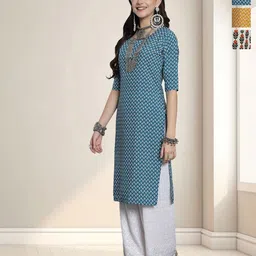 HERE&NOW Women Pack Of 3 Ethnic Motifs Printed Crepe Kurta-image-48