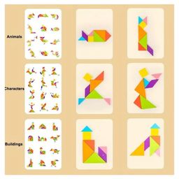 kolorfish KolorFishWooden Pattern Tangram Magnetic Puzzle Shape Blocks Jigsaw Book Brain Teasers Stacking Games Early Educational Learning Challenge IQ Toy Gift for Kid Toddlers Age 3+ Years Old 96 Pcs image 4