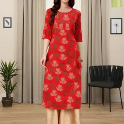 HERE&NOW Selection Of 2 Floral Printed Round Neck Straight Kurta-picture-50