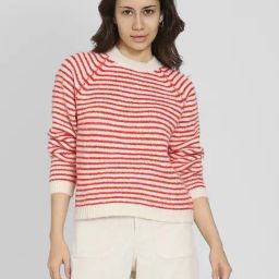 American Eagle Red Cotton Regular fit Stripes Sweaters-13