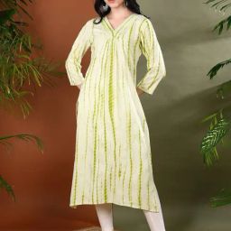 Maaesa Green Cotton Tie - Dye Kurta-image-40