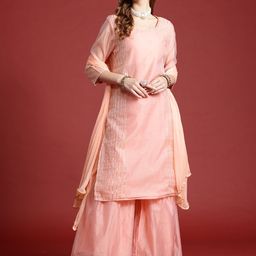 Anouk Striped Regular Kurta with Sharara & With Dupatta image 1