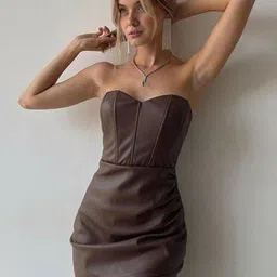 Alamode By Akanksha Women Brown Barry Luxe PU Leather Dress-image-53