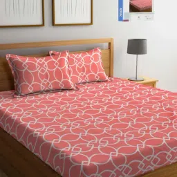 Klotthe Pink Cotton Blend 300 TC Double Bed Sheet With 2 Pillow Covers-picture-29