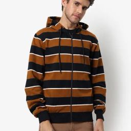 Campus Sutra Multi Cotton Regular Fit Striped Hooded Sweatshirt-picture-24