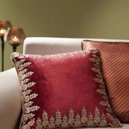 Pure Home and Living Red Velvet Zari Embroidered Square Cushion Cover-image-54