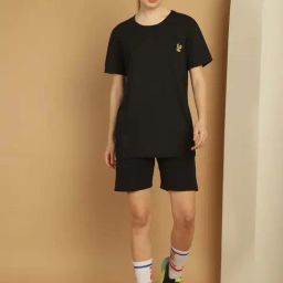 Vimal Jonney Black Cotton Sports T-Shirt Shorts Set-image-87
