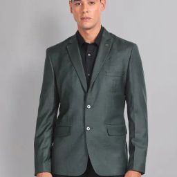 AD by Arvind Green Slim Fit Printed Blazer-image-89