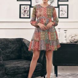 SELVIA Multicolor Printed Skater Dress-image-96
