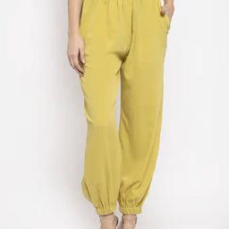 KASSUALLY Yellow Relaxed Fit Mid Rise Joggers-image-7