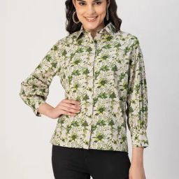 Moomaya Green Cotton Floral Print Shirt-image-28
