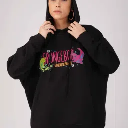 The Clothing Factory Black Cotton Over Sized Printed Hoodie-picture-10