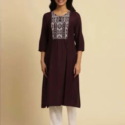 W Purple Embroidered Straight Kurta-picture-48