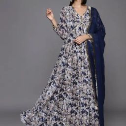 Varanga Multicolored Printed Anarkali Kurta With Dupatta-6