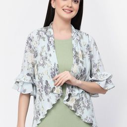LELA Floral Printed Longline Asymmetric Open Front Shrug-22